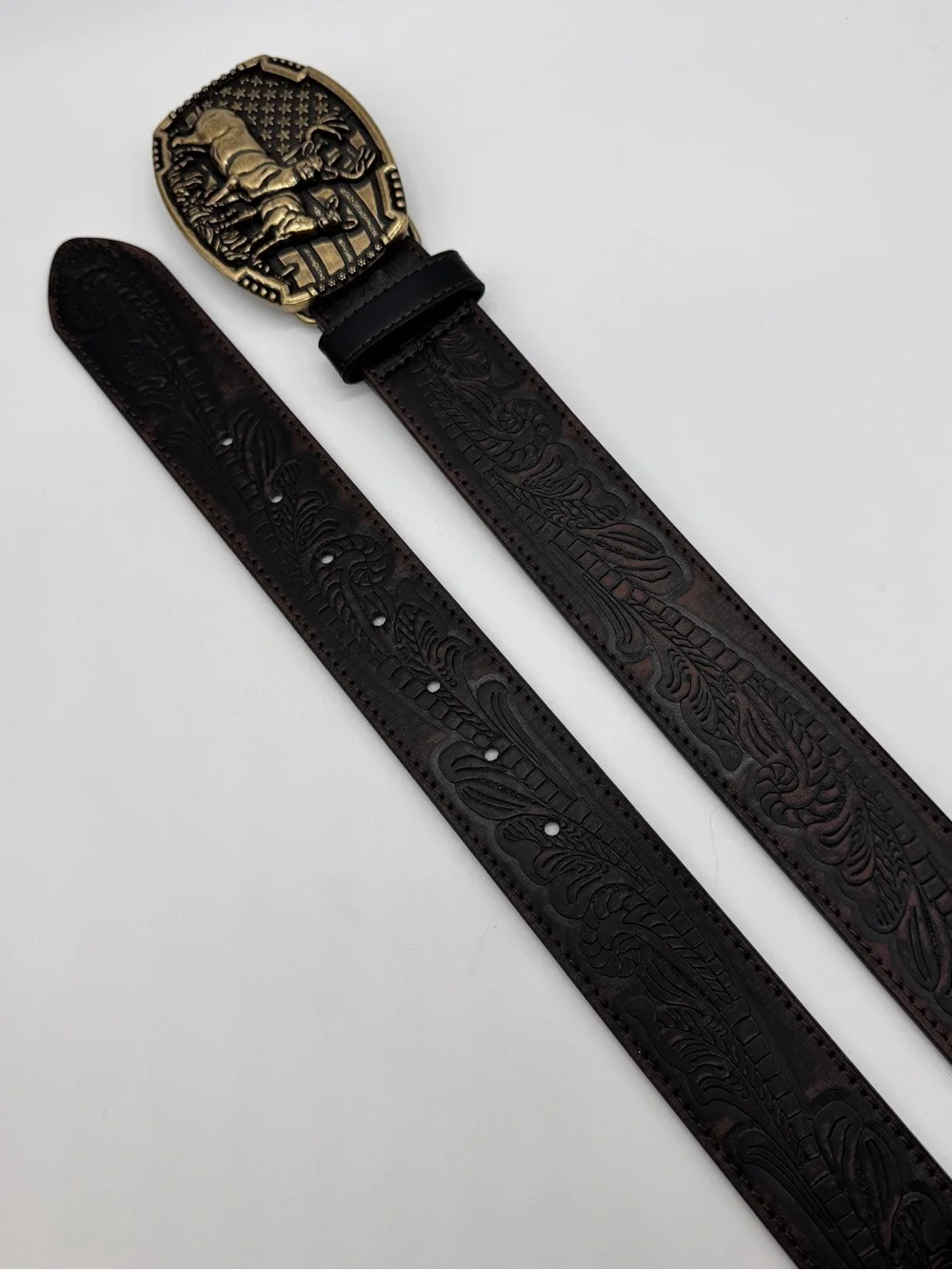 Matix Western Leather Belt 36 NWT Tooled Tooled Floral Deer American Flag Buckle